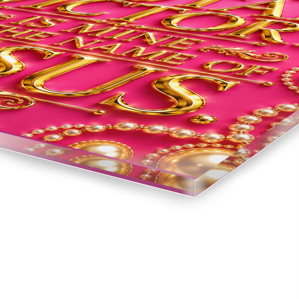 Acrylic Print — "I Decree Total Victory Is Mine In The Name Of Jesus" (Pink Gold Faith Wall Art)