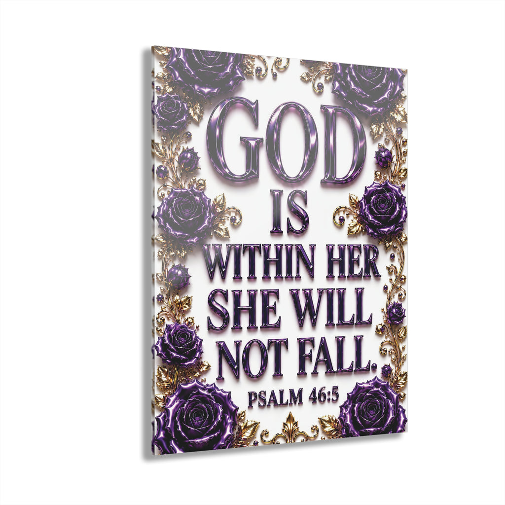 Acrylic Print – "God Is Within Her" Psalm 46:5 Floral Wall Art