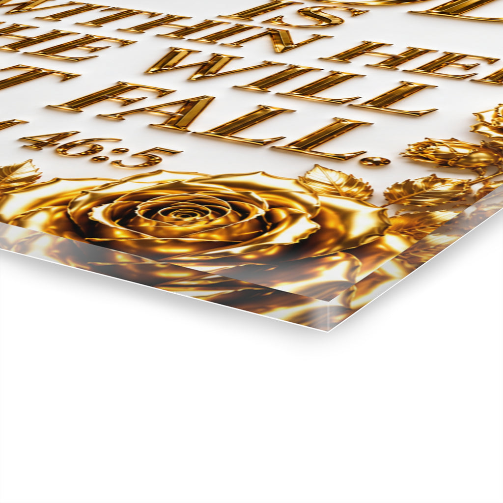 Acrylic Print – "God Is Within Her, She Will Not Fall" Psalm 46:5 (Gold Floral)