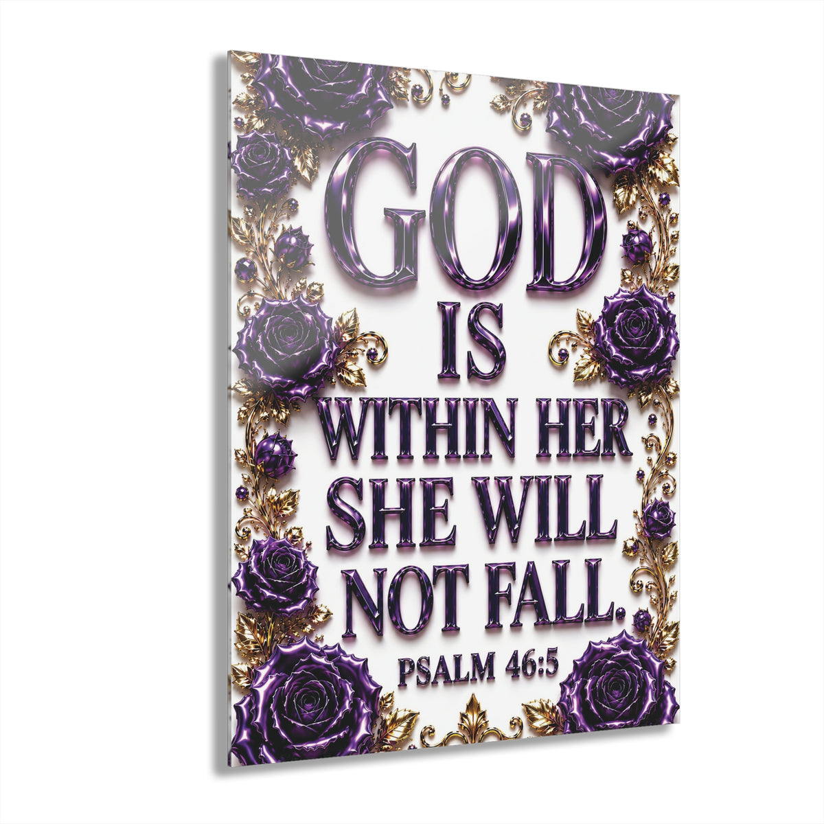 Acrylic Print – "God Is Within Her" Psalm 46:5 Floral Wall Art