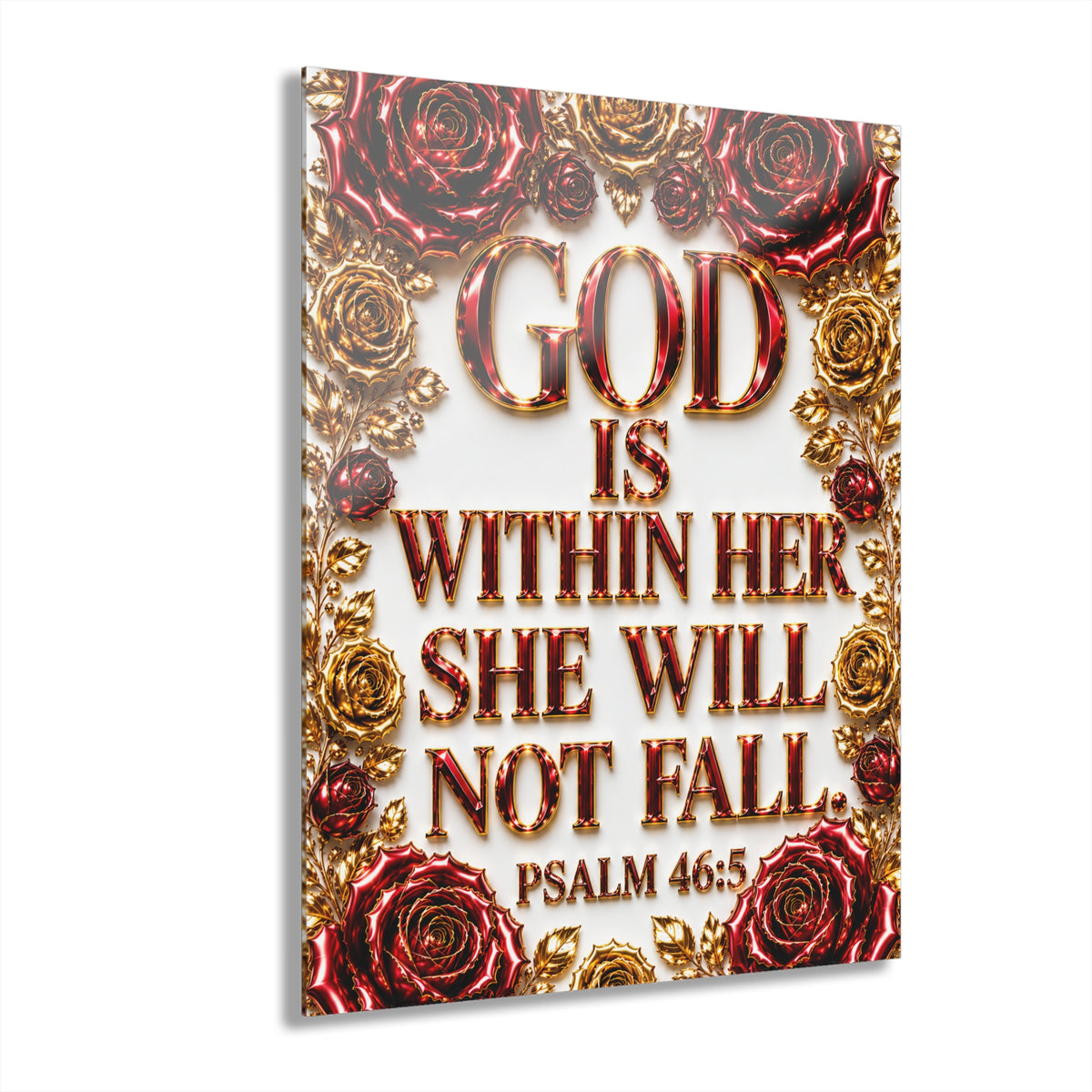 Acrylic Wall Art – “God Is Within Her, She Will Not Fall” Psalm 46:5 Floral Print