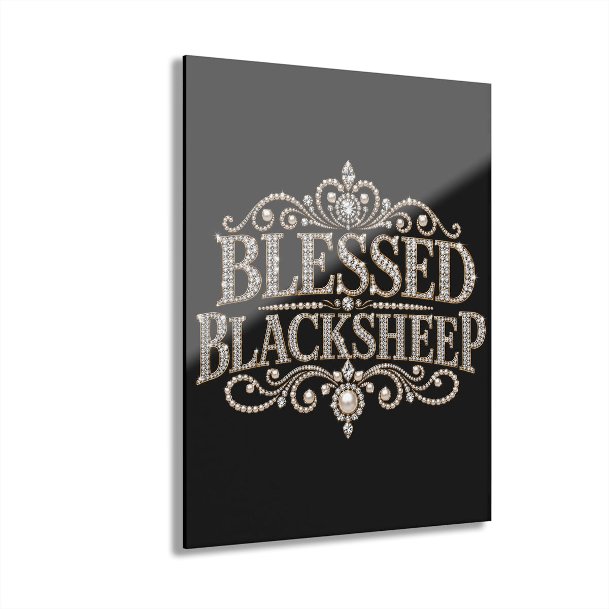 Blessed Blacksheep Acrylic Wall Art — Rhinestone Typography Print
